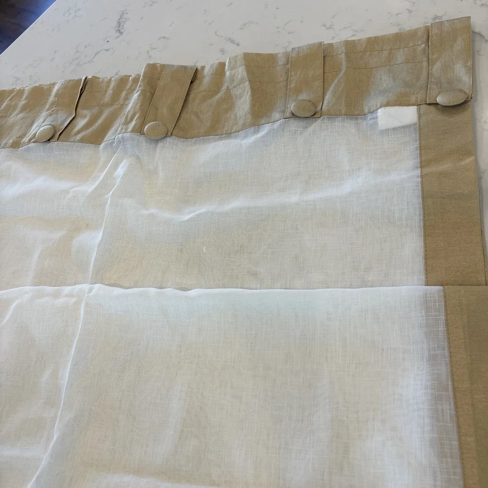 Sheer Curtain Tab Button Top Panels (4) White And Gold 60Wx63L Hollywood Regency